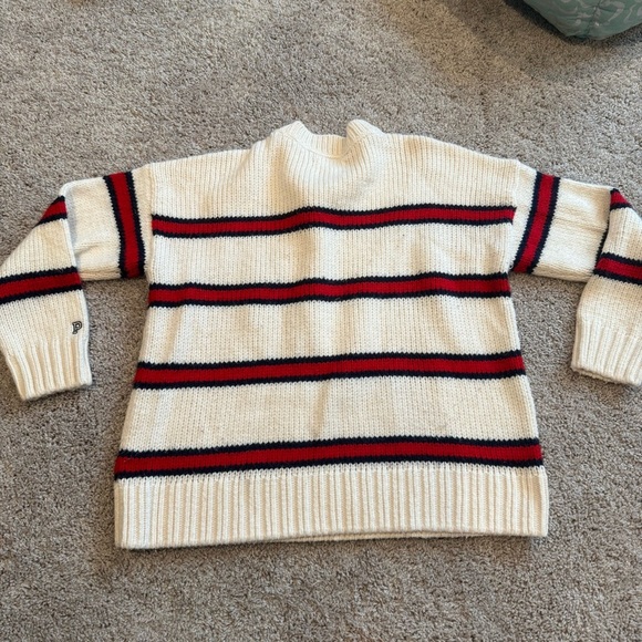 Pink Victoria’s Secret Stripe Cream Crewneck Letterman Sweater Size Large - Picture 9 of 10